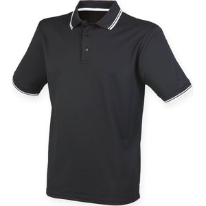 Henbury Men's Coolplus® Tipped Polo Shirt H482 - Black / White - M