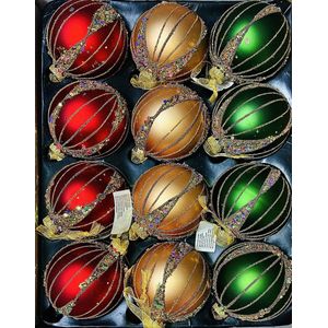 S&L Luxe Christmas Gifts kerstballenset met glitters - 12stuks - 8cm - Glas