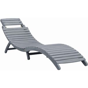vidaXL Ligbed - Massief Acaciahout - Grijs - Inclusief Kussen Ligbed - Acacia Hout - Ligstoel - Tuinset - Buitendecor
