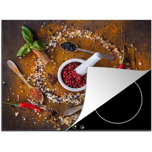 KitchenYeah® Inductie beschermer 59x52 cm - Vijzel - Kruiden - Lepels - Specerijen - Bruin - Peper - Kookplaataccessoires - Afdekplaat voor kookplaat - Inductiebeschermer - Inductiemat - Inductieplaat mat