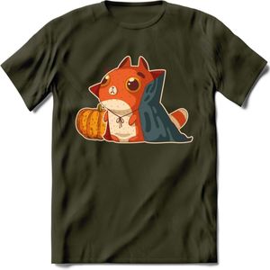 Graaf Dracula kat T-Shirt Grappig | Dieren katten halloween Kleding Kado Heren / Dames | Animal Skateboard Cadeau shirt - Leger Groen - XL