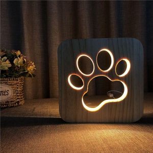 Lamp - 19cm - Tafellamp - Lamp - LED en One touch control - Houten Tafellamp - Kattenpoot figuur