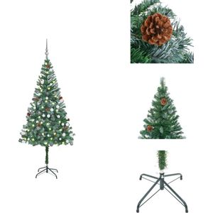 vidaXL Kunstkerstboom - Levensecht - 180 cm - Met 540 takken - Inclusief LED-lichtslinger - Glanzend wit/glitterwit/glanzend grijs/glittergrijs - USB-aansluiting - Decoratieve kerstboom