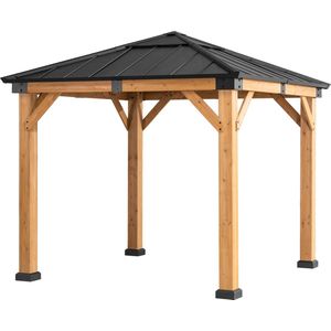 Gazebo luxe tuinpaviljoen in cedarwood met lichtdoorlatende hard-top 278 x 278cm