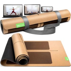 Yogamat kurk natuurlijk rubber FAZ-testwinnaar duurzaam vrij van schadelijke stoffen antislip fitnessmat - inclusief draagriem - yogamat antislipzones turnmat Yoga mat