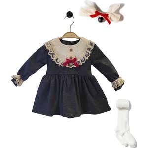alisé Baby winter jurk met plooien en kanten inzetstuk, maillot & haarband Zwart 86