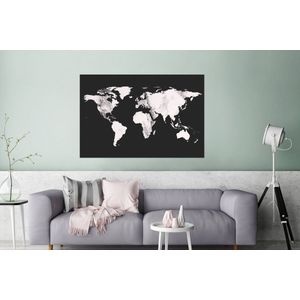 Wanddecoratie Metaal - Aluminium Schilderij Industrieel - Wereldkaart - Marmer - Wit - 180x120 cm - Dibond - Foto op aluminium - Industriële muurdecoratie - Voor de woonkamer/slaapkamer