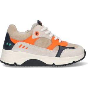 BunniesJR 224461-401 Jongens Lage Sneakers - Grijs/Oranje/Donkerblauw - Nubuck - Veters