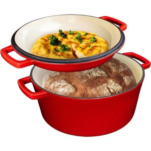 2-in-1 gietijzeren pan, broodbakken, 6 kg kwaliteit, Ø 26 cm, geschikt voor inductiekookplaat, topwarmteverdeling, 4,6 l, ideaal als braadpan, stoofpan, broodbakvorm of pan
