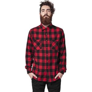 Urban Classics Overhemd -2XL- Checked Flanell Zwart/Rood