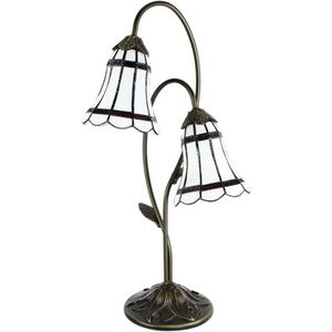 Tiffany Tafellamp 61 cm Bruin Wit Kunststof Glas Tiffany Bureaulamp Tiffany Lampen Glas in Lood