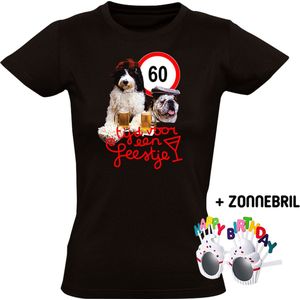 60 Jaar Tijd voor een Feestje Dames T-shirt - Inclusief Happy Birthday zonnebril - 60e verjaardag - shirt kado - jarig