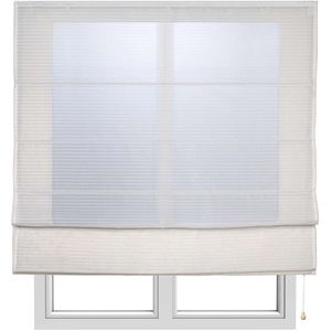 Storesdeco - Vouwgordijn met stokken, textiel doorschijnend rolgordijn met strepen Wit 90x175 cm