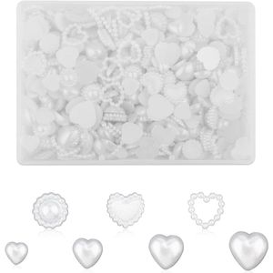 500 Stuks Heart Nail Charms voor Acrylnagels - Witte Flat Heart - 3D Hart - Zonnebloem - Pearl Nail Art Charms - DIY Knutselen - Creatieve Manicure Accessoires .