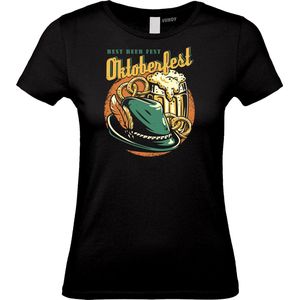 Dames T-shirt Print Oktoberfest | Oktoberfest dames heren | Lederhosen man | Foute party | Zwart dames | maat L