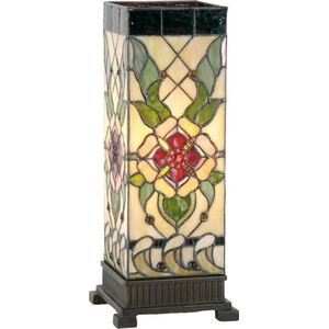 Tiffany Tafellamp 18x18x45 cm  Beige Groen Glas Rechthoek Roos Tiffany Bureaulamp Tiffany Lampen Glas in Lood