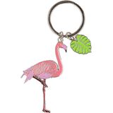 Metalen flamingo sleutelhanger 5 cm - Dieren cadeau artikelen - Vogels