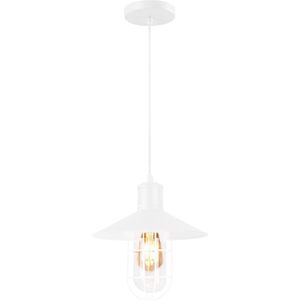 QUVIO Hanglamp retro - Lampen - Plafondlamp - Verlichting - Keukenverlichting - Lamp - Simplistisch design - E27 Fitting - Voor binnen - Met 1 lichtpunt - Aluminium - Metaal - D 30 cm - Grijs en wit