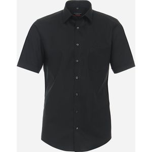 Redmond modern fit overhemd - korte mouw - popeline - zwart - Strijkvriendelijk - Boordmaat: 37/38
