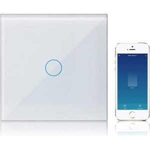 Lichtschakelaar Touch WIFI 1 gang 1 Weg 220V Compatibel met Alexa, Schakelaar Licht Glas Screen Wandschakelaar Tuya Smart Life App Bediening Wit