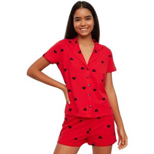 Trendyol Bruine 100% Katoenen Gebreide Pyjamaset Met Hartjesshorts Thmss21Pt0756
