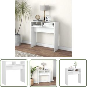 The Living Store Wandtafel 78x30x80 cm bewerkt hout hoogglans wit - Consoletafel - Bijzettafel - Wandtafel - Houten Tafel - Witte Tafel