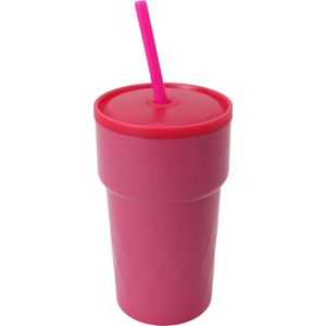 Thermosbeker met Rietje - Hot Pink - Thermos beker voor al je drankjes - Warm en koud - Afsluitbare beker voor koude en warme dranken! - Roze Beker to Go - 460ml