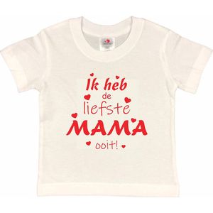 T-shirt Kinderen ""Ik heb de liefste mama ooit!"" Moederdag | korte mouw | Wit/rood | maat 110/116