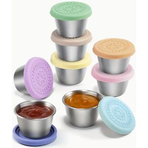 Dutchers.® Bewaarbakjes voor Oefenhapjes - RVS - 75ML - Set van 8 - Roestvrij Staal - Vrij van Schadelijke Stoffen! - Lekvrij - Opstapelbaar - Babyvoeding Bewaarbakjes - Babyvoeding Diepvriesbakje - Babyvoeding Bewaarbakjes Glas - Niet Breekbaar!
