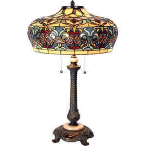 LumiLamp Tiffany Tafellamp Ø 47x71 cm Blauw Glas Rechthoek Tiffany Bureaulamp