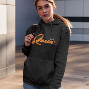 Zwarte Koningsdag Hoodie Queen Crown 2 Kleuren - Maat 4XL - Uniseks Pasvorm - Oranje Feestkleding