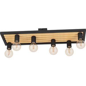 EGLO Consett Plafondlamp - E27 - 78 cm - Hout/Staal - Zwart/Bruin