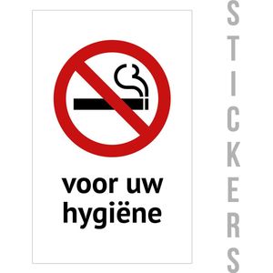 Pictogram/ sticker | 15 x 25 cm | Rookverbod - ""Voor uw hygiëne"" | Roken | No smoke | Ne pas fumer | Verboden te roken | Brandgevaar | Danger | Tankstation | Sigaretten | Tabak | 2 stuks