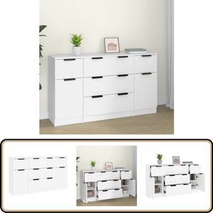 vidaXL Dressoirset - Hout - Wit - 3-delig Minimalistisch Design - Dressoir - Kast - Houten Meubel - Wit Meubel