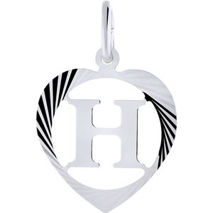 Lucardi Dames Zilveren hanger alfabet in hart facet - Letter H - 925 Zilver - Zilverkleurig