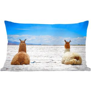 Sierkussens - Kussen - Rustende lama's op een zand vlakte - 50x30 cm - Kussen van katoen