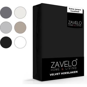 Zavelo Flanel Velvet Hoeslaken Zwart - Lits-jumeaux (160x200 cm) - 100% Velvet - Super Zacht - Hoge 30cm Hoek