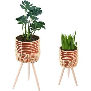 Plantenstandaard voor binnen en buiten - Set van 2 - Rotan bloempot standaard - Hoogtes 60 en 45 cm