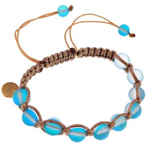 16cm tot 19cm Armband Dames - Lichtbruin Macramé Armband met Mat Lichtblauwe Kristallen - Maansteen-Design Shamballa-Armband