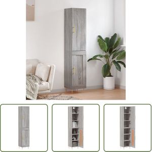 The Living Store Hoge Kast - Grijs Sonoma Eiken - Bewerkt Hout en Metaal - 34.5 x 34 x 180 cm