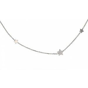 Lovenotes ketting - zilver - gerodineerd - sterren - zirkonia - 44 + 5 cm