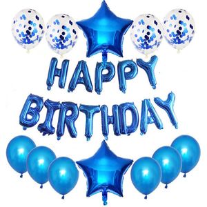 Joya Beauty® Happy Birthday Ballonnen Feestset Blauw | Verjaardag Folie Ballon | Feestversiering | Helium Ballon Slinger | Feest Decoratie | Versiering Pakket Verjaardag | Blauw