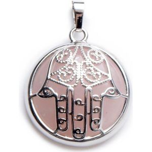 Zentana Ketting Hanger - Hamsa Gelukshandje - Rozenkwarts Edelsteen - Geluk - Sieraden voor Vrouwen & Dames