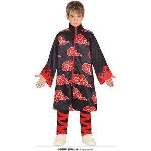 Guirca - Ninja & Samurai Kostuum - Akatsuki Ninja - Jongen - Rood, Zwart - 5 - 6 jaar - Halloween - Verkleedkleding