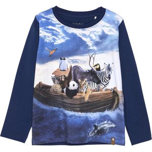 Minymo Jongens Blauwe Lange Mouwen Tshirt - Dierenprint - 122