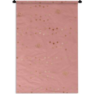 Wandkleed Luxe patroon - Luxe patroon van gouden stippen en rozen tegen een roze achtergrond Wandkleed katoen 90x135 cm - Wandtapijt met foto