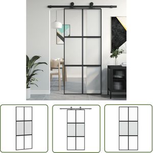 The Living Store Schuifdeur 90x205 cm gehard glas en aluminium zwart - Schuifdeur - Glazen Schuifdeur - Zwarte Schuifdeur - Binnendeur - Interieurdesign