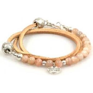 Heaven Eleven - Leren wikkelarmband met Sunstone kralen