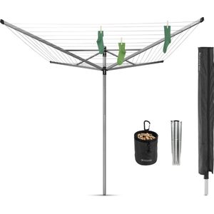 Brabantia Lift-O-Matic Advance Droogmolen - met Metalen Grondanker, Beschermhoes en Wasknijpertasje - 50 m - Metallic Grey