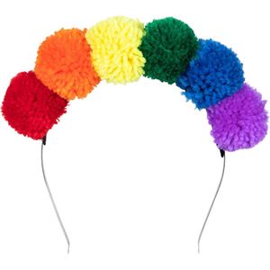 Boland - Diadeem Pompon regenboog Multi - Één maat - Volwassenen - Unisex - Pride